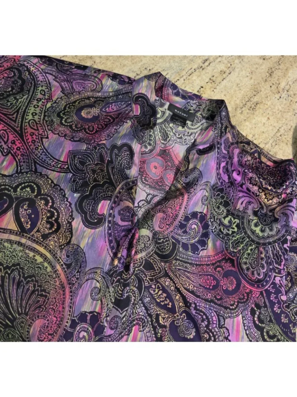 Natori Size XS Caftan Half Zip Multi-colored Floral Paisley Print Lounge Robe